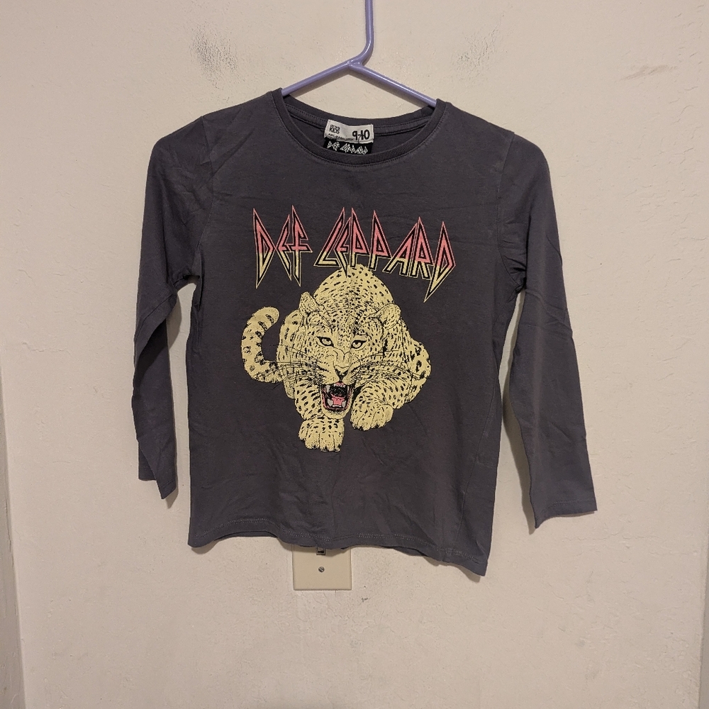 Cotton On Grey Def Leopard Long Sleeve Shirt Size 9/10